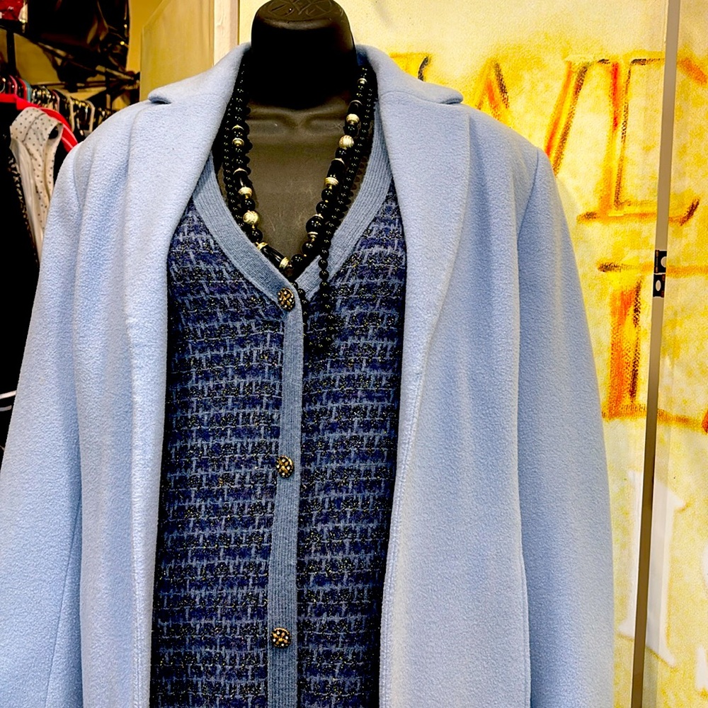 Zara blue and blank knit dress style with blue jacket